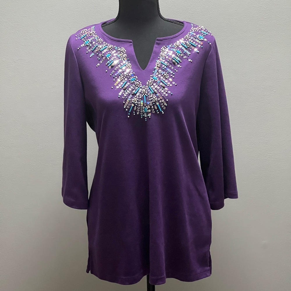 Quacker Factory Sparkle & Shine 3/4 Sleeve Tunic … - image 2